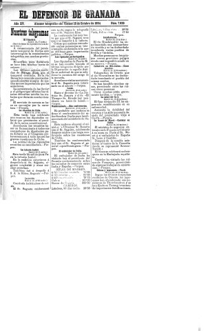 'El Defensor de Granada  : diario político independiente' - Año XV Número 7029  - 1894 Octubre 19