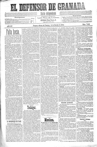 'El Defensor de Granada  : diario político independiente' - Año XV Número 7032 1ª ed. - 1894 Octubre 21