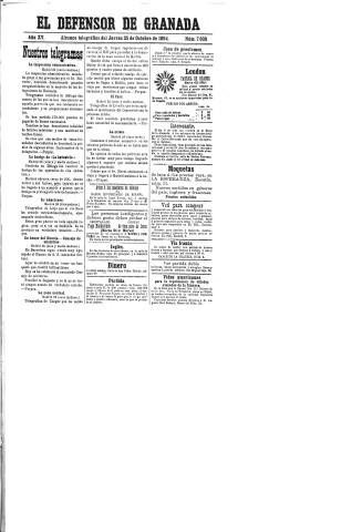 'El Defensor de Granada  : diario político independiente' - Año XV Número 7039  - 1894 Octubre 25