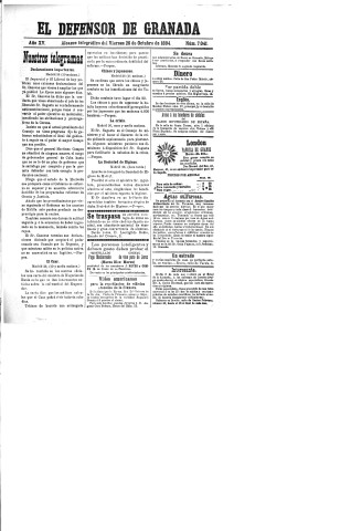 'El Defensor de Granada  : diario político independiente' - Año XV Número 7041  - 1894 Octubre 26