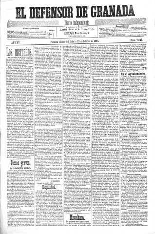 'El Defensor de Granada  : diario político independiente' - Año XV Número 7042 1ª ed. - 1894 Octubre 27