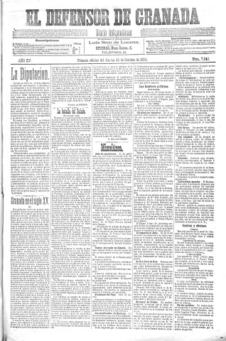 'El Defensor de Granada  : diario político independiente' - Año XV Número 7046 1ª ed. - 1894 Octubre 30