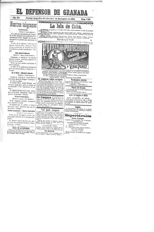 'El Defensor de Granada  : diario político independiente' - Año XV Número 7051  - 1894 Noviembre 01