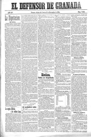 'El Defensor de Granada  : diario político independiente' - Año XV Número 7062 1ª ed. - 1894 Noviembre 08