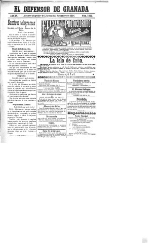 'El Defensor de Granada  : diario político independiente' - Año XV Número 7063  - 1894 Noviembre 08