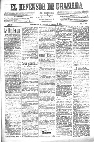 'El Defensor de Granada  : diario político independiente' - Año XV Número 7068 1ª ed. - 1894 Noviembre 11