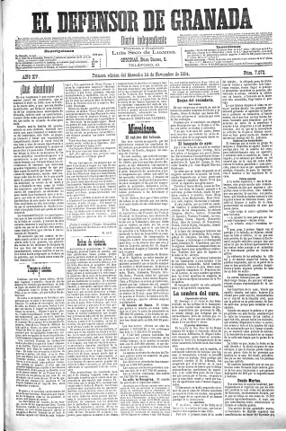 'El Defensor de Granada  : diario político independiente' - Año XV Número 7072 1ª ed. - 1894 Noviembre 14