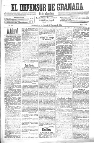 'El Defensor de Granada  : diario político independiente' - Año XV Número 7074 1ª ed. - 1894 Noviembre 15