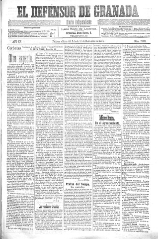 'El Defensor de Granada  : diario político independiente' - Año XV Número 7078 1ª ed. - 1894 Noviembre 17