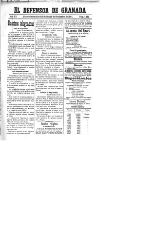 'El Defensor de Granada  : diario político independiente' - Año XV Número 7083  - 1894 Noviembre 20