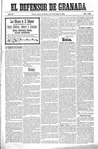 'El Defensor de Granada  : diario político independiente' - Año XV Número 7084 1ª ed. - 1894 Noviembre 21