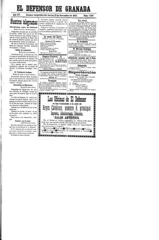 'El Defensor de Granada  : diario político independiente' - Año XV Número 7087  - 1894 Noviembre 22