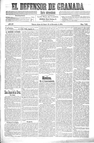 'El Defensor de Granada  : diario político independiente' - Año XV Número 7090 1ª ed. - 1894 Noviembre 24