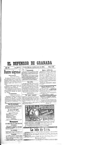 'El Defensor de Granada  : diario político independiente' - Año XV Número 7104  - 1894 Diciembre 04