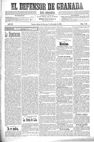 'El Defensor de Granada  : diario político independiente' - Año XV Número 7111 1ª ed. - 1894 Diciembre 09
