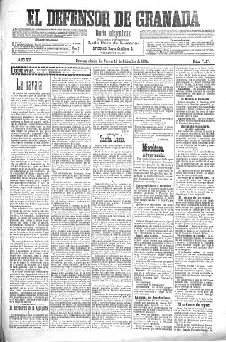 'El Defensor de Granada  : diario político independiente' - Año XV Número 7114 1ª ed. - 1894 Diciembre 13
