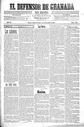'El Defensor de Granada  : diario político independiente' - Año XV Número 7118 1ª ed. - 1894 Diciembre 15