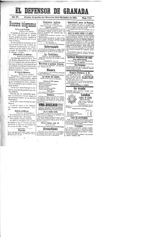 'El Defensor de Granada  : diario político independiente' - Año XV Número 7127  - 1894 Diciembre 19