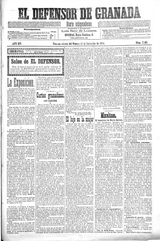 'El Defensor de Granada  : diario político independiente' - Año XV Número 7130 1ª ed. - 1894 Diciembre 21