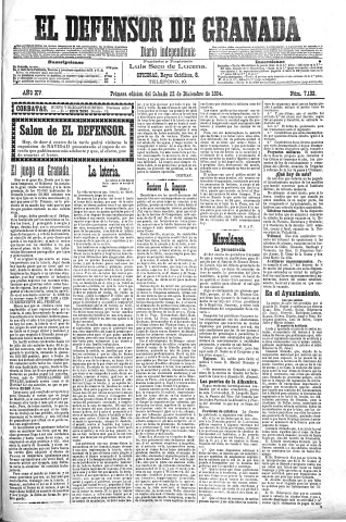 'El Defensor de Granada  : diario político independiente' - Año XV Número 7132 1ª ed. - 1894 Diciembre 22