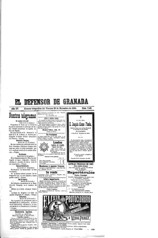 'El Defensor de Granada  : diario político independiente' - Año XV Número 7140  - 1894 Diciembre 28