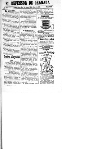 'El Defensor de Granada  : diario político independiente' - Año XVI Número 7182  - 1895 Enero 28