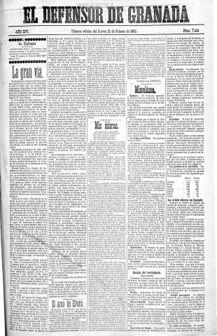 'El Defensor de Granada  : diario político independiente' - Año XVI Número 7214 1ª ed. - 1895 Febrero 21