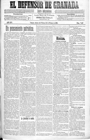 'El Defensor de Granada  : diario político independiente' - Año XVI Número 7216 1ª ed. - 1895 Febrero 22