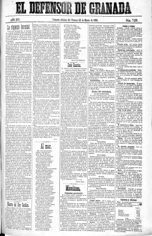 'El Defensor de Granada  : diario político independiente' - Año XVI Número 7259 1ª ed. - 1895 Marzo 22