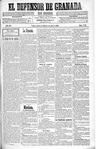 'El Defensor de Granada  : diario político independiente' - Año XVI Número 7237 1ª ed. - 1895 Abril 09