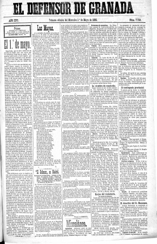 'El Defensor de Granada  : diario político independiente' - Año XVI Número 7766 1ª ed. - 1895 Mayo 01