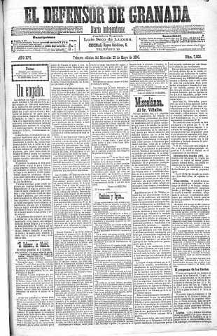'El Defensor de Granada  : diario político independiente' - Año XVI Número 7808 1ª ed. - 1895 Mayo 29
