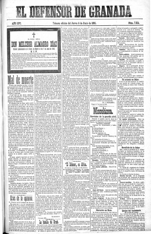'El Defensor de Granada  : diario político independiente' - Año XVI Número 7821 1ª ed. - 1895 Junio 06