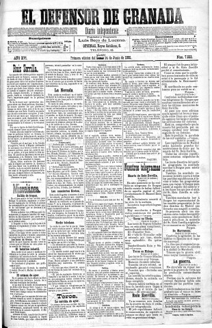 'El Defensor de Granada  : diario político independiente' - Año XVI Número 7833 1ª ed. - 1895 Junio 14
