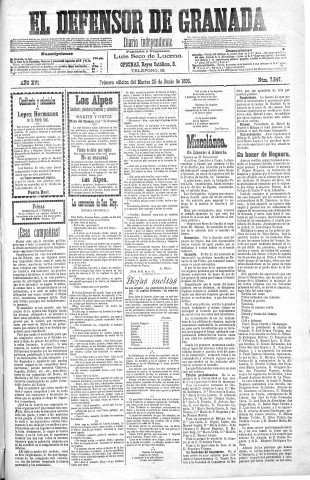 'El Defensor de Granada  : diario político independiente' - Año XVI Número 7847 1ª ed. - 1895 Junio 25