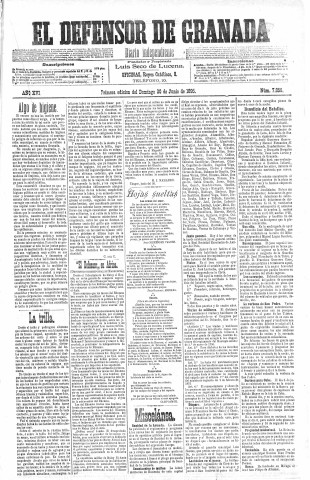 'El Defensor de Granada  : diario político independiente' - Año XVI Número 7856 1ª ed. - 1895 Junio 30