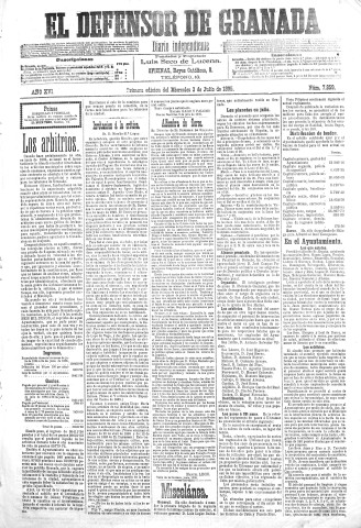 'El Defensor de Granada  : diario político independiente' - Año XVI Número 7859 1ª ed. - 1895 Julio 03
