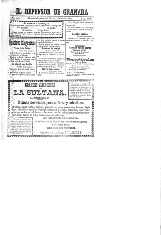 'El Defensor de Granada  : diario político independiente' - Año XVI Número 7863  - 1895 Julio 05