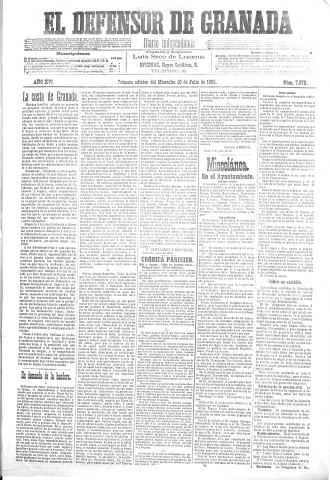 'El Defensor de Granada  : diario político independiente' - Año XVI Número 7870 1ª ed. - 1895 Julio 10