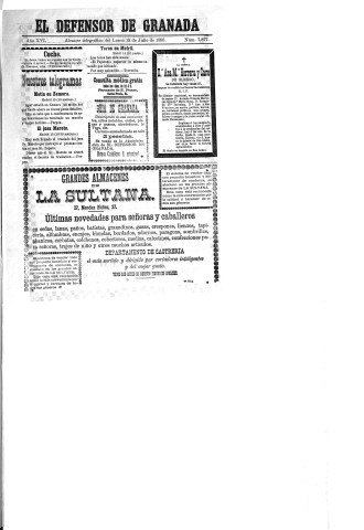 'El Defensor de Granada  : diario político independiente' - Año XVI Número 7877  - 1895 Julio 15