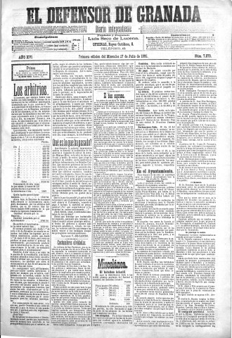 'El Defensor de Granada  : diario político independiente' - Año XVI Número 7878 1ª ed. - 1895 Julio 17