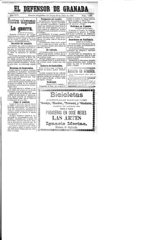'El Defensor de Granada  : diario político independiente' - Año XVI Número 7889  - 1895 Julio 22