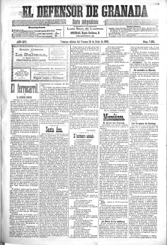 'El Defensor de Granada  : diario político independiente' - Año XVI Número 7895 1ª ed. - 1895 Julio 26