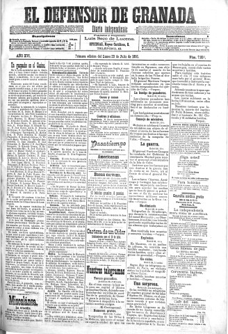 'El Defensor de Granada  : diario político independiente' - Año XVI Número 7898 1ª ed. - 1895 Julio 29