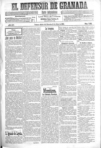 'El Defensor de Granada  : diario político independiente' - Año XVI Número 7902 1ª ed. - 1895 Julio 31