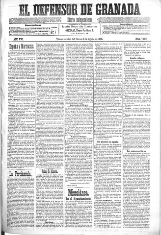 'El Defensor de Granada  : diario político independiente' - Año XVI Número 7906 1ª ed. - 1895 Agosto 02