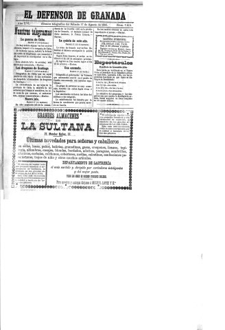 'El Defensor de Granada  : diario político independiente' - Año XVI Número 7919  - 1895 Agosto 17
