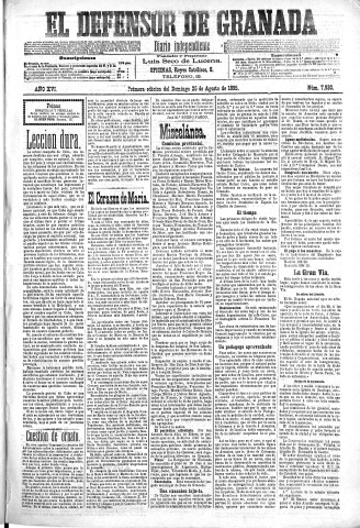 'El Defensor de Granada  : diario político independiente' - Año XVI Número 7930 1ª ed. - 1895 Agosto 25