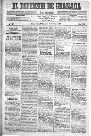 'El Defensor de Granada  : diario político independiente' - Año XVI Número 7984 1ª ed. - 1895 Noviembre 03