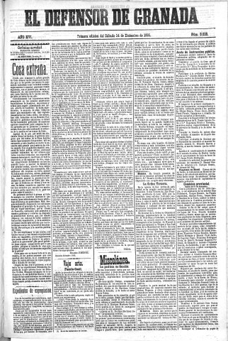 'El Defensor de Granada  : diario político independiente' - Año XVI Número 8028 1ª ed. - 1895 Diciembre 14